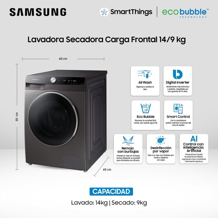 Lavadora Samsung 11Kg | Lavado y Secado 2-en-1 | Eco Bubble™ | Gris